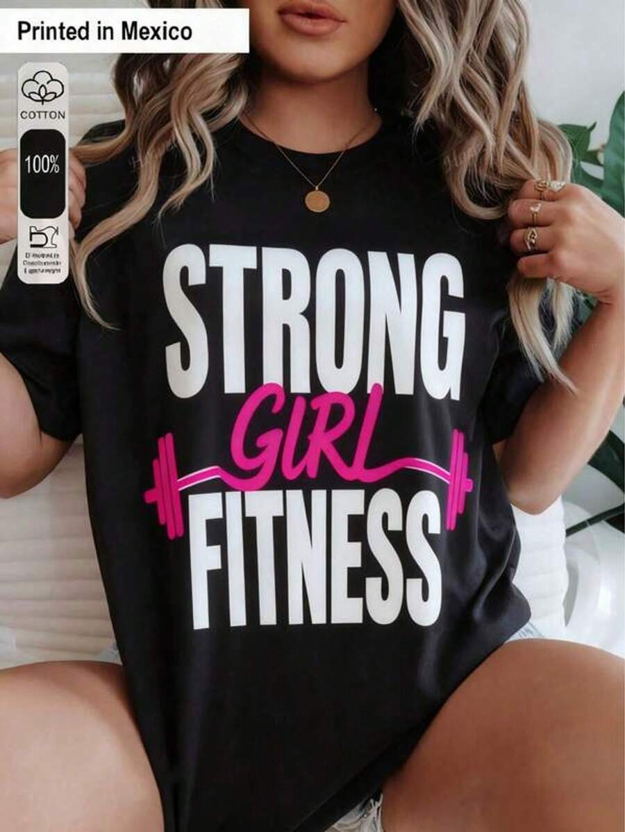 Unisex Printed T-Shirt With A Relaxed Fit, Modern Minimalist Style Featuring A Dumbbell Design For Fitness Enthusiasts. Ideal For Summer Vacations, Halloween, And Mexican Independence Day. - 黑色 - 查看 1