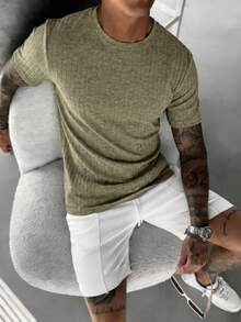 GRDR Men's Casual Minimalist Knit Short Sleeve Top, Summer - Khaki - View 3