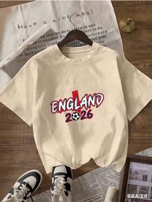 T-Shirt With "ENGLAND 2026" Text And Soccer Ball. Fashionable Short-Sleeved T-Shirt For Spring And Summer 2026, Made In Mexico, 180 Grams. Cartoon Print, Couple Design, Suitable For Indoor Or Outdoor Wear. Crew Neck, Unisex, Ideal For Office And Leisure. One-Pack. - APR-P631577SLNDXZGY602 - 查看 3