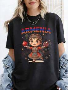 1 Piece Women's Y2K Style T-Shirt With Pomegranate Print - Vintage 2000s Street Style Loose Fit T-Shirt With Cultural Patterns, Machine Washable, 180g 100% Cotton, Short Sleeve Shirt For Women, Ideal For Summer Vacation. - 白色 - 查看 5