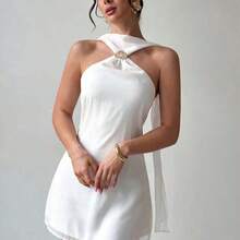 Elegante y delicado vestido camisero con decoración metálica y espalda descubierta, ropa de verano, ropa de playa, ropa de resort, ropa de resort bohemia y tropical, atuendo para conciertos, fiestas rave, festivales de música country, elegante atuendo para citas nocturnas, vestido de verano para mujer, vestido para té de la tarde, vestido blanco de graduación, atuendo de celebración para festivales de música, vestido con espalda descubierta - Amarillo - Ver 9