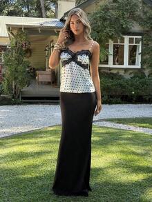 de satén con parches de encaje elegante y sexy para mujer - Multicolor - Ver 7