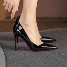 Black High-Heeled Women's Shoes With Thin Heels, 2026 Spring-Summer New Model, Red Sole, Patent Leather, Pointed Toe, Shallow Cut, Sexy Nude Color Work Pumps - 9CM黑色 - 查看 5