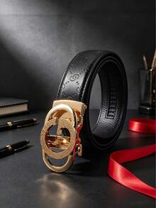 1pc Men's Casual Automatic Buckle Belt With Premium PU Embossed Strap, 120cm Length, Customizable Cut, Multiple Colors Available, Versatile For Business Casual And Daily Wear, Perfect Gift Choice - Multicolor - View 5