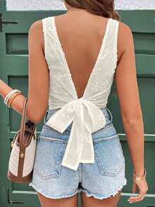 Frenchy Blusa sin espalda y sin mangas con estampado jacquard para vacaciones de verano, ropa de vuelta al colegio, atuendos de maestros, moda, vestidos de mujer de verano, estilo de dinero antiguo, vestidos blancos de mujer, vestidos casuales de mujer, ropa para el 4 de julio, blusas de mujer, tops sin mangas - Albaricoque - Ver 6