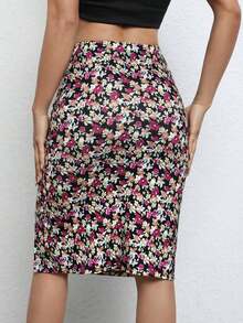 Frenchy Falda con estampado floral fruncido de muslo con abertura - Multicolor - Ver 2