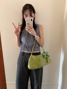 2026 New Handmade Woven Coffee Color Casual Shoulder Bag, Underarm Bag, Mother-Child Bag, Business Women's Commuter Bag, Suitable For Work, Shopping, Dating, Travel, School And Other Daily Use (Accessories Not Included) - Green - View 8
