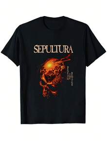 Sepultura Beneath The Remains 1989 Graphic T-Shirt, Unisex, From The Heavy Metal Band, Black With Orange Skull Design, Vintage 80s Style, Death Metal T-Shirt, Streetwear For All Seasons, Ideal For Concerts. - 黑色 - 查看 7