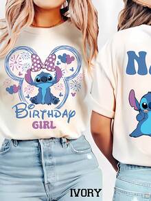 Disney Stitch Personalized Birthday Tops De Mujer, Customizable Name & Age Short Sleeve T-Shirt, Summer Tops For Women, Casual Loose Fit Vacation Outfits Women, Magical Lilo & Stitch Theme Park Tee, Comfortable Crewneck For Summer & Travel - trắng - Xem 1