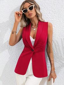 Blazer chaleco unicolor con botón - Rojo - Ver 6