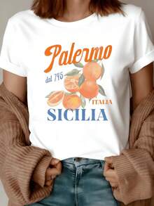 Sweet And Juicy Fruits With A Mediterranean Glow That Evoke The Freshness Of Summer In Palermo And The Vitality Of Sicily. Comfortable And Modern White Casual Women's T-Shirt - 白色 - 查看 1