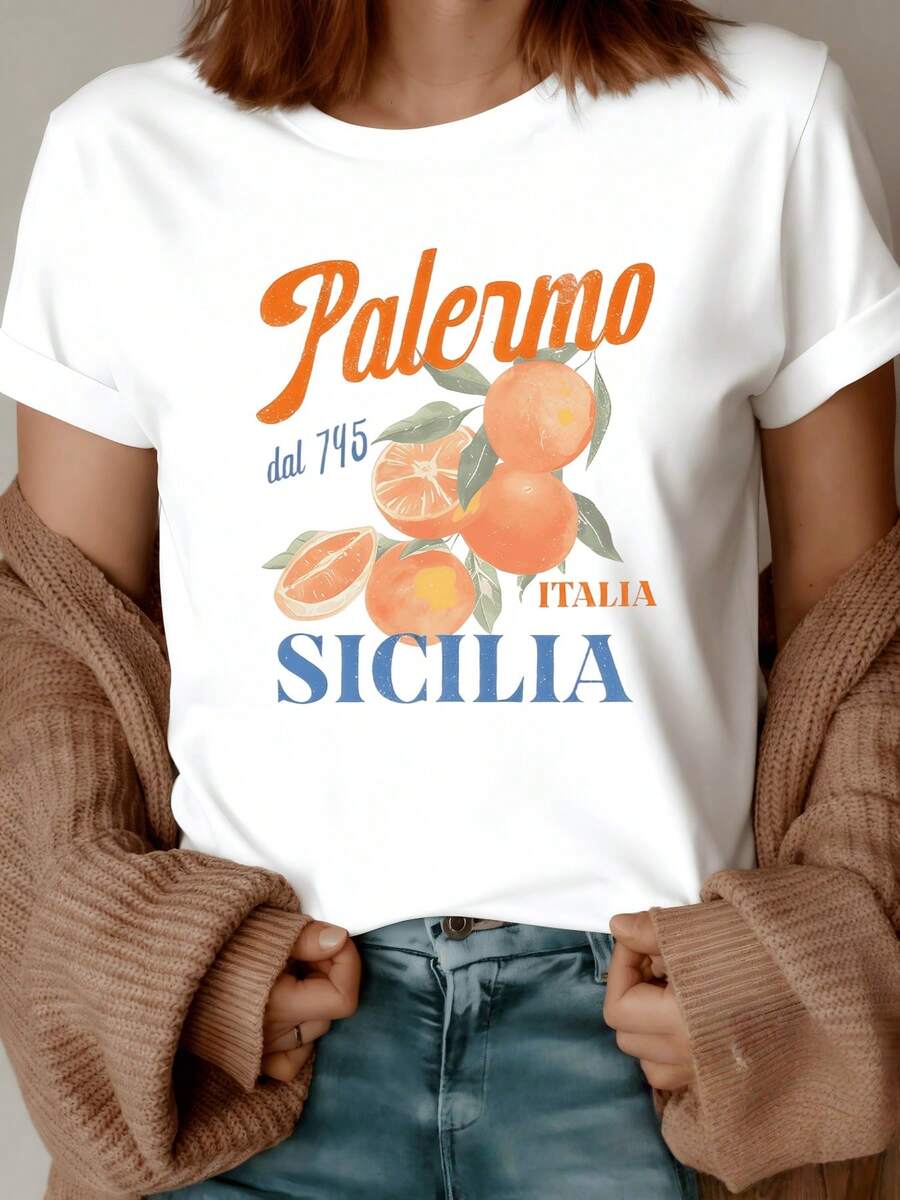 Sweet And Juicy Fruits With A Mediterranean Glow That Evoke The Freshness Of Summer In Palermo And The Vitality Of Sicily. Comfortable And Modern White Casual Women's T-Shirt - 白色 - 查看 1
