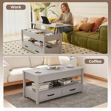 GOFLAME Farmhouse Lift Top Coffee Table Rectangular Center Table For Living Room Accent Table With Open Shelf & 2 Drawers - Light Grey - View 5