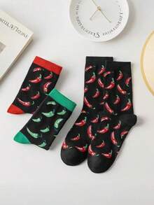 1/3 Pairs Unisex Cartoon Chili Pepper Mid-Calf Socks, New Versatile All-Season Design, Comfortable Soft Casual Socks For Women, Sports Socks For Men, Suitable For Daily Wear - Multicolor - View 7