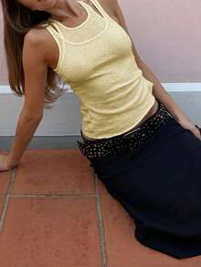 Sleeveless Double-Layer Casual Tank Top, Standard Size, Spring/Summer - Pale Yellow - View 3
