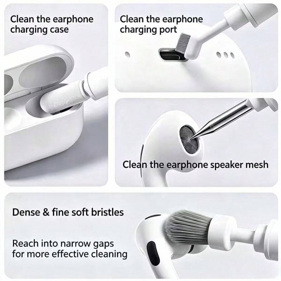 1 pieza Kit de limpieza electrónico multifuncional 5 en 1 - Adecuado para AirPods, teléfonos, cámaras, teclados y portátiles - Caja de almacenamiento portátil con pin de tarjeta SIM