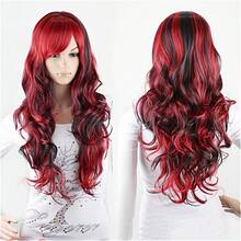 High-Temperature Synthetic Fiber Halloween Cosplay Wig, Colorful Gradient, European And American Style, Full Cover, Harajuku Anime Long Curly Hair With Big Waves And Long Bangs - 紅色 - 查看 2