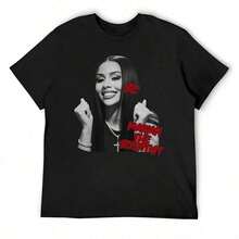 1 Piece Funny Retro 90s Rapper Cat Print T-Shirt, Round Neck, Short Sleeve, Women's Cotton, Summer, 180g, 100% Cotton. - 黑色 8 - 查看 1
