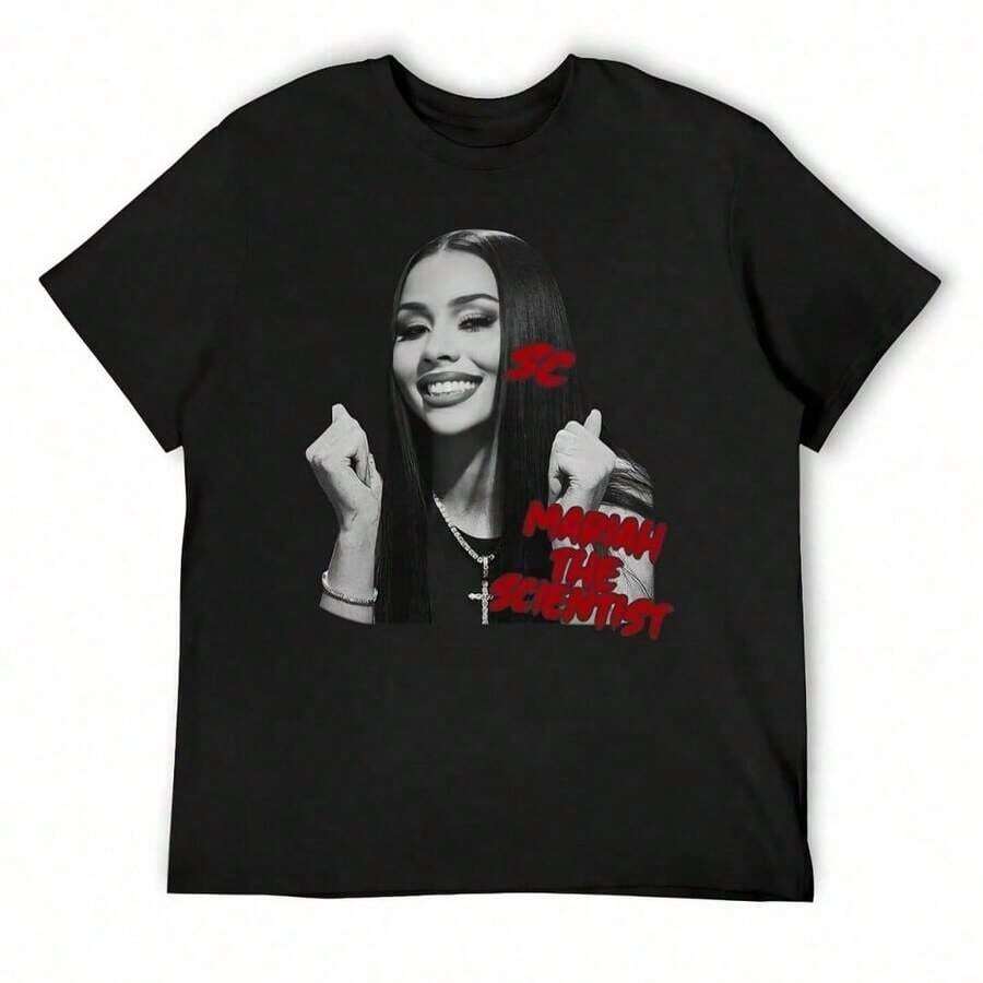 1 Piece Funny Retro 90s Rapper Cat Print T-Shirt, Round Neck, Short Sleeve, Women's Cotton, Summer, 180g, 100% Cotton. - 黑色 8 - 查看 1