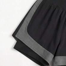 Cheerettes Women's Solid Color Short Sleeve T-Shirt And Contrast Color Shorts Outdoor Suit - Negro - Ver 5