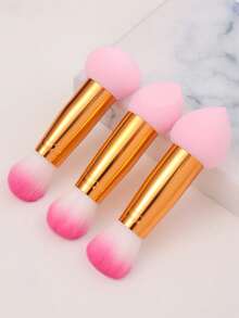 Set de 3 piezas de herramientas de maquillaje profesionales de doble extremo. El diseño de doble extremo es multifuncional, adecuado para la aplicación de base/corrector/polvo. Esencial de belleza práctico para viajar, un set de regalo perfecto para artistas de maquillaje y principiantes. - Rosa - Ver 5