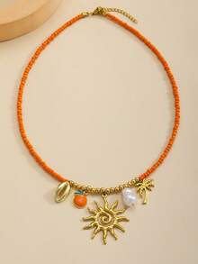 1 chiếc vòng cổ hạt cườm phong cách nhiệt đới Bohemian Y2K màu cam, đính ngọc trai giả, men tráng men, hình cây cọ mặt trời, vỏ sò màu cam, nhiều mặt dây chuyền cho phụ nữ và bé gái, thích hợp cho kỳ nghỉ biển, trang phục mùa hè, mặc hàng ngày, phong cách đường phố Hawaii, du lịch, tiệc bể bơi. - Nhiều màu - Xem 6
