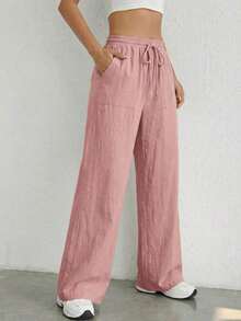 de pierna ancha con cintura de cordón - Rosa vieja - Ver 6