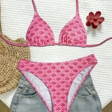 New 2026 Printed Bikini, Halter Neck, Adjustable Straps, Triangle Cup, Sexy Vacation Bikini, Women's Swimsuit - FF1348-nA - View 4