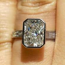 Classic Super Shiny Rectangular Cubic Zirconia Couple Rings, Engagement/Wedding Gift Jewelry - White - View 9