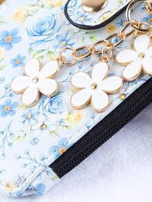 1pc Countryside Floral Card Holder & Keychain, Macaron Color Ditsy Floral Card Case With Flower Pendant And Tassel Design, Convenient Storage For Cards, Fashion Accessory For Women - Multicolor - View 7