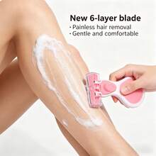 Portable Travel 6‑Layer Women's Razor, Washable Compact Body Shaver For Full Body Hair Removal, Small Lightweight Design For Purse & On‑The‑Go Use, Face Razor, Wax Hair Removal - Pink - View 4