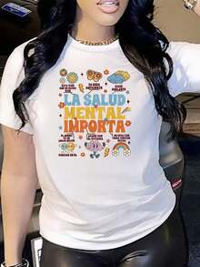 Under The Radar Women's Short Sleeve Crew Neck T-Shirt With "MENTAL HEALTH MATTERS" Print - Comfortable And Stylish, Suitable For Casual Everyday Wear. - Vintage Street Style Unisex Loose Cotton Short Sleeve Crew Neck T-Shirt - 白色 - 查看 7