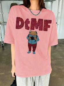 T-shirt unisexe ample avec imprimé grenouille et lapin portoricains << DtMF » pour femmes, idéal pour les festivals de musique. - Rose bonbon - Voir 2