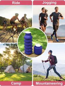 1 Pack Unicolor Pink (Image/Color) 600ml Collapsible Water Bottle With Clip Silicone Leak-Proof Portable For Gym Camping Hiking Outdoor Sports Travel For Airplane Cruise For Hydration Use - 黑色 - 查看 5