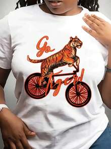 Plus Size Women's Short-Sleeved Crew Neck T-Shirt, Casual And Fashionable Style For The New Year, Suitable For Daily Wear, With A Year Of The Tiger Print Design, Ideal As A Gift For Friends And Family. - 白色 - 查看 6