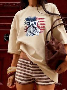 Short-Sleeve T-Shirt For EMT And USA Lovers.  Short-Sleeve T-Shirt For Spring And Summer 2026, Made In Mexico, 180 Grams. Cartoon Print, Couple Design, Suitable For Indoor Or Outdoor Wear. Crew Neck, Unisex, Ideal For Office And Leisure. One-Pack. - APR-P631577SLNDXZGY614 - 查看 3