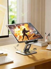 360° Rotatable Foldable Desk Phone & Tablet Stand, Metal Adjustable Slouchy Holder For Smartphone, Suitable For Live Streaming, Study, Gaming - View 4