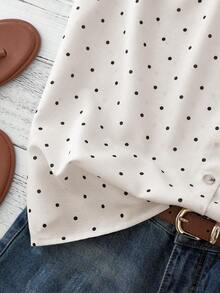 Blusa sin mangas de talla grande con estampado de lunares, tejido de bambú y nudo, de estilo de lino sintético, para primavera/verano - Beis - Ver 4