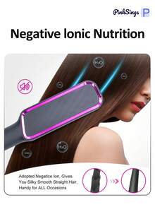 PinkSings Straightening Brush, Built-In Comb Straightening Iron, 4 Temperature Settings And LED Display, Anti-Scald Safety Auto Shut-Off, Perfect For Fine Hair, Excellent Gift Choice - Grey - View 6