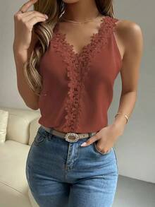 Top tank con encaje escote V - Color caoba - Ver 6