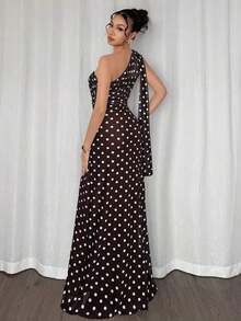 Vestido ajustado asimétrico de cuello elegante, romántico y sexy, adecuado para fiesta, vacaciones en la playa, vuelta al colegio, citas románticas, temporada de bodas, cumpleaños, Pascua, primavera/verano - Marrón - Ver 5