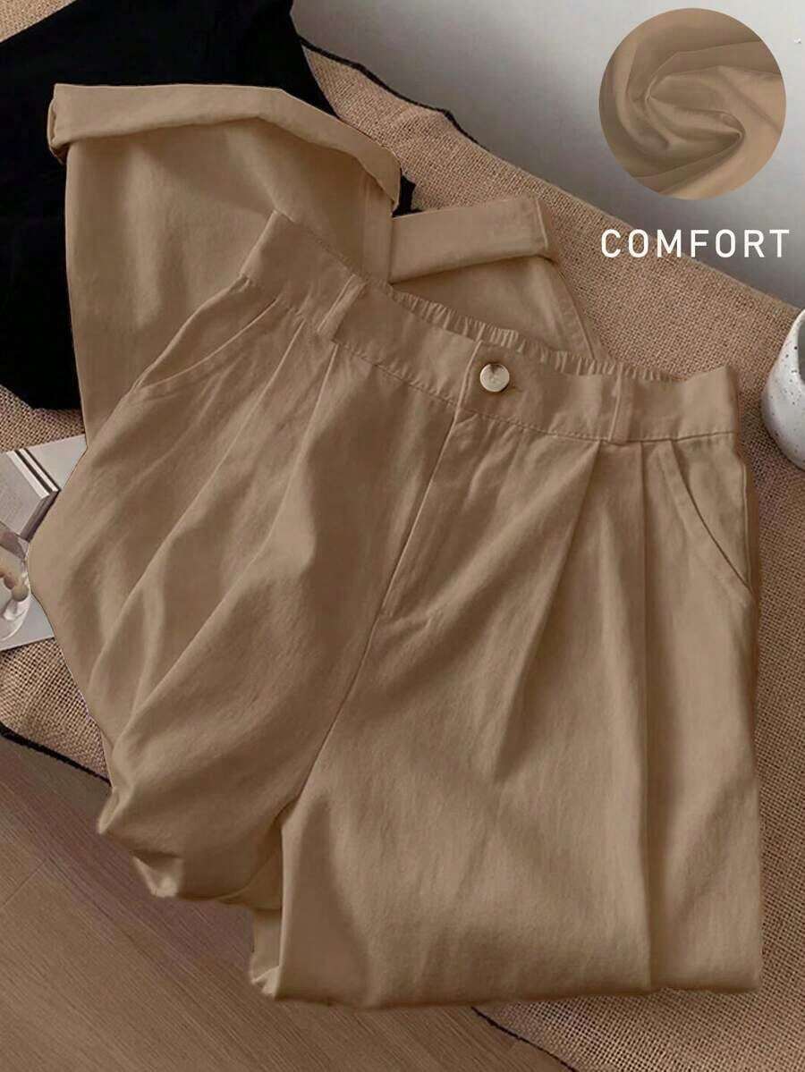 Pantalones anchos y sueltos de unicolor casuales para mujer - Caqui - Ver 1