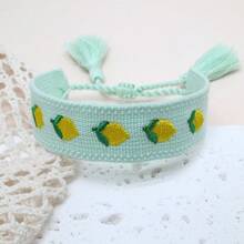 1pc Embroidered Lemon Elegant & Cute Handmade Braided Bracelet, Adjustable Size, Suitable For Party, Travel, Boho Style - Mint Green - View 7