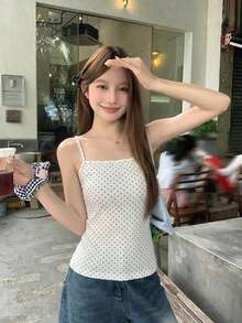 Blusa elegante sin mangas con lazo y lunares, estilo coreano para mujer - Albaricoque 3 - Ver 3