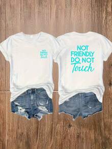 Camiseta deportiva casual de manga corta estilo Y2K para mujer, ideal para regalo de cumpleaños, con estampado gráfico 'No tocar, no es amigable' - Blanco - Ver 1