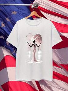 Women's Short-Sleeved T-Shirt, Size - Women's Short-Sleeved T-Shirt, Size, With Artistic Imitation Pearl Print, Elegant, Ballerina Style, Pink Color, Pearl, Comfortable Casual Top For Daily Wear, Suitable For The Autumn Environment, Breathable And Slightly Elastic, Machine Washable. - 白色 - 查看 3