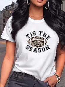 Camiseta de manga corta con cuello redondo y estampado para mujer. Perfecto para citas, desplazamientos diarios y salidas informales. Diseño clásico minimalista de cuello redondo, fácil de combinar y adecuado para todas las formas de cuerpo. - Blanco - Ver 2