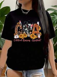 Camiseta Casual de Regalo para Enfermeras, Médicos Profesionales y Trabajadores de la Salud, CNA (Asistente de Enfermería Certificado), Camiseta Casual de Manga Corta con Cuello Redondo y Estampado, Son Excelentes Regalos para Amigos y Familiares, Camisetas 100% Algodón, Diseño Juvenil y Moderno. - Negro - Ver 1