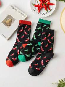 1/3 Pairs Unisex Cartoon Chili Pepper Mid-Calf Socks, New Versatile All-Season Design, Comfortable Soft Casual Socks For Women, Sports Socks For Men, Suitable For Daily Wear - Multicolor - View 10