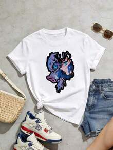 Camiseta de manga corta con cuello redondo suave y casual de verano para mujer, tops para salir, vintage, Gen Z, tops, curvas, ropa Y2K, algodón, Italia, Grecia, tops de mujer, tops bonitos, camisetas gráficas, conjuntos de primavera, estilo callejero americano, casual deportivo, estilo unisex, estilo casual urbano, casual, jersey, camisetas holgadas, ropa de calle retro, estilo de los 90, estilo de los 2000, subcultura, estilo europeo, tops negros, tops blancos, conjuntos de fiesta de los 90. - Negro - Ver 3